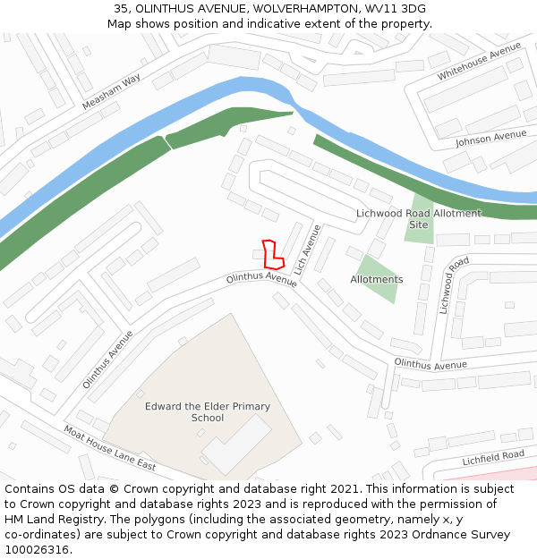 35, OLINTHUS AVENUE, WOLVERHAMPTON, WV11 3DG: Location map and indicative extent of plot