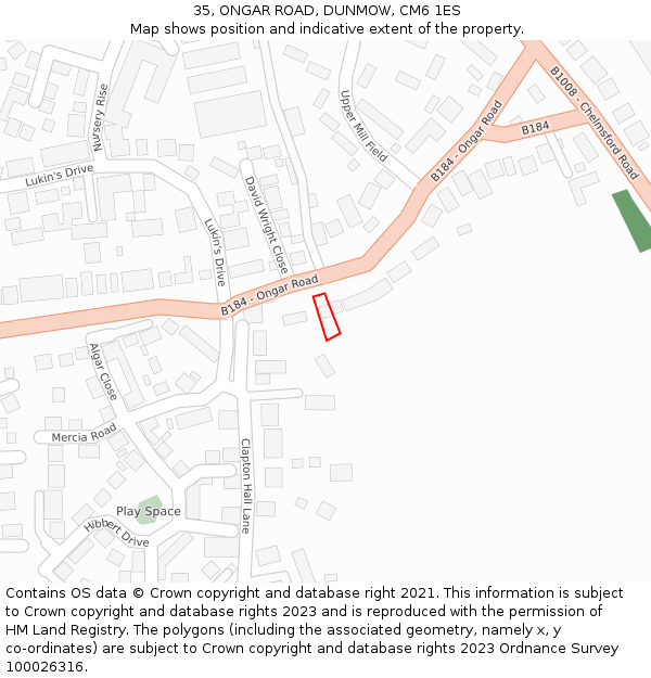 35, ONGAR ROAD, DUNMOW, CM6 1ES: Location map and indicative extent of plot