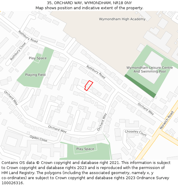 35, ORCHARD WAY, WYMONDHAM, NR18 0NY: Location map and indicative extent of plot