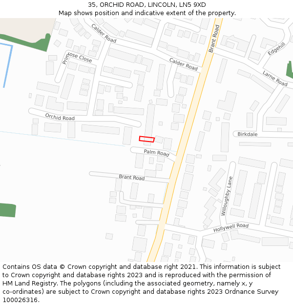 35, ORCHID ROAD, LINCOLN, LN5 9XD: Location map and indicative extent of plot
