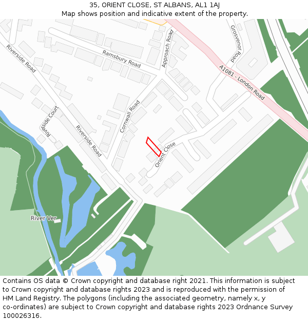 35, ORIENT CLOSE, ST ALBANS, AL1 1AJ: Location map and indicative extent of plot