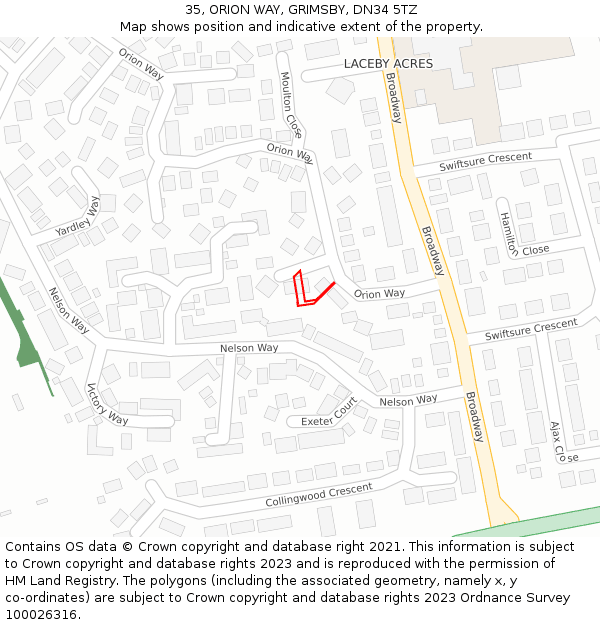 35, ORION WAY, GRIMSBY, DN34 5TZ: Location map and indicative extent of plot