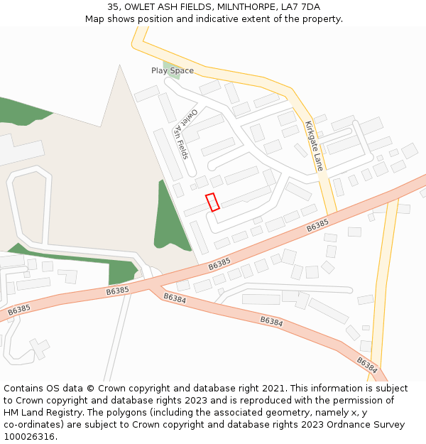35, OWLET ASH FIELDS, MILNTHORPE, LA7 7DA: Location map and indicative extent of plot