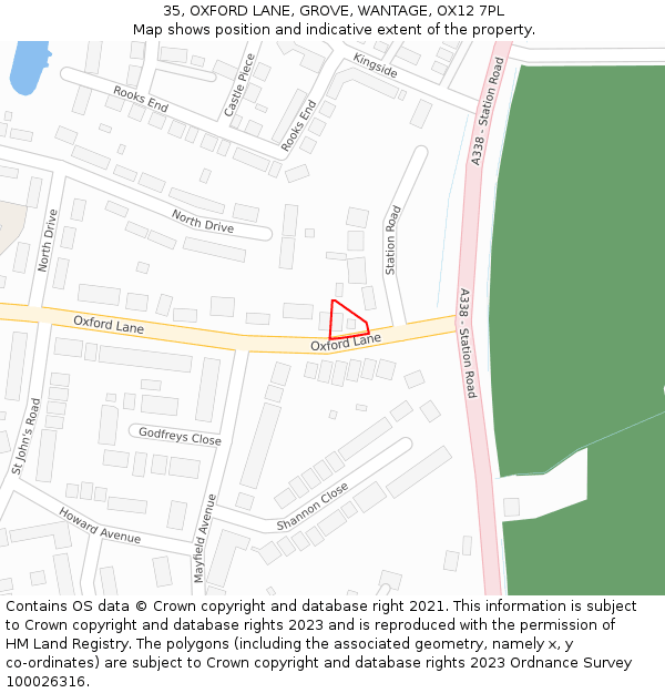 35, OXFORD LANE, GROVE, WANTAGE, OX12 7PL: Location map and indicative extent of plot