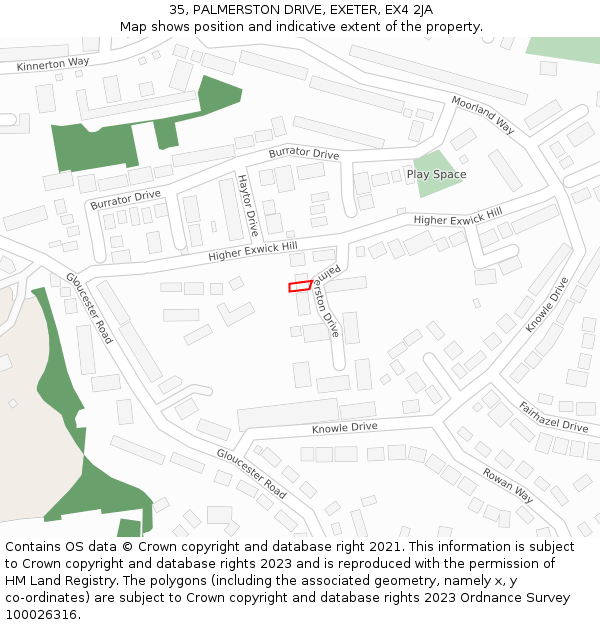 35, PALMERSTON DRIVE, EXETER, EX4 2JA: Location map and indicative extent of plot