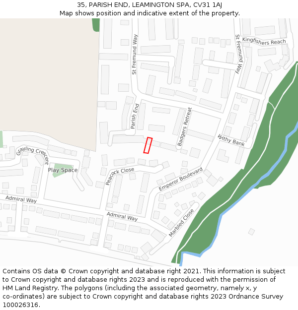 35, PARISH END, LEAMINGTON SPA, CV31 1AJ: Location map and indicative extent of plot
