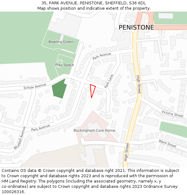 35, PARK AVENUE, PENISTONE, SHEFFIELD, S36 6DL: Location map and indicative extent of plot