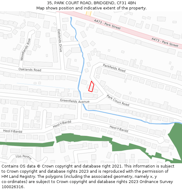 35, PARK COURT ROAD, BRIDGEND, CF31 4BN: Location map and indicative extent of plot