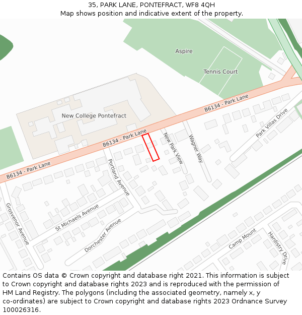 35, PARK LANE, PONTEFRACT, WF8 4QH: Location map and indicative extent of plot