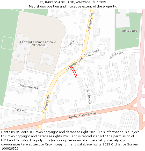 35, PARSONAGE LANE, WINDSOR, SL4 5EW: Location map and indicative extent of plot