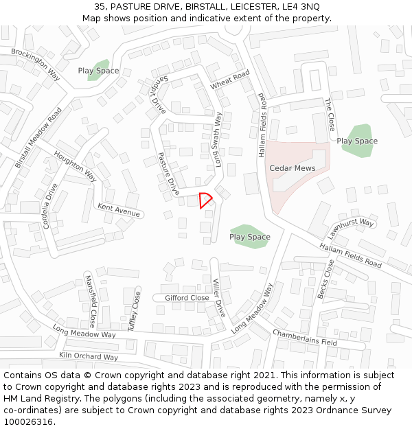 35, PASTURE DRIVE, BIRSTALL, LEICESTER, LE4 3NQ: Location map and indicative extent of plot