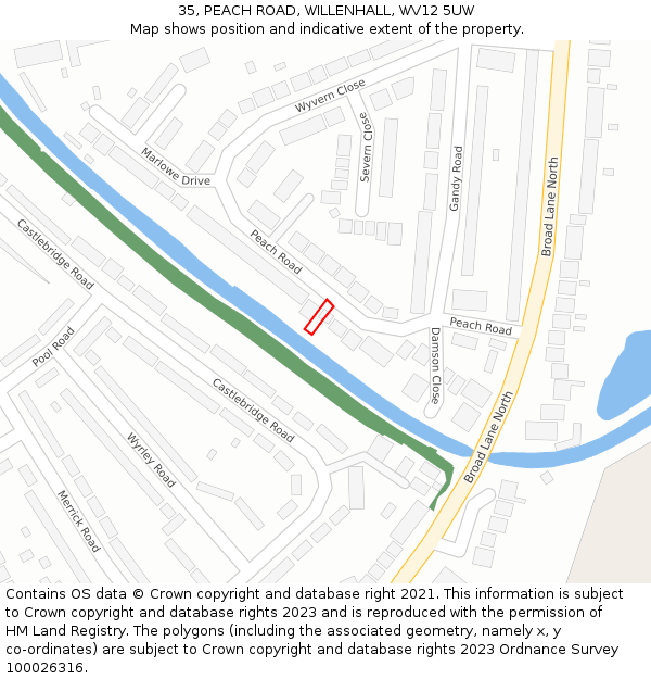 35, PEACH ROAD, WILLENHALL, WV12 5UW: Location map and indicative extent of plot