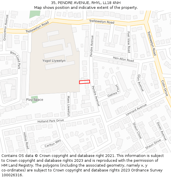 35, PENDRE AVENUE, RHYL, LL18 4NH: Location map and indicative extent of plot