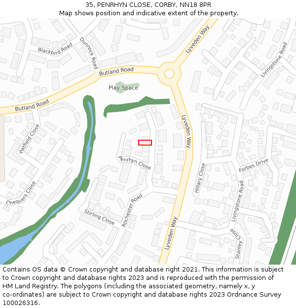 35, PENRHYN CLOSE, CORBY, NN18 8PR: Location map and indicative extent of plot