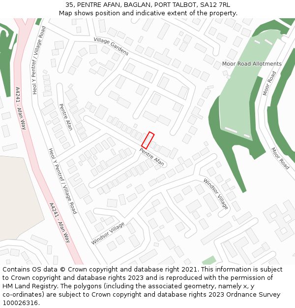 35, PENTRE AFAN, BAGLAN, PORT TALBOT, SA12 7RL: Location map and indicative extent of plot