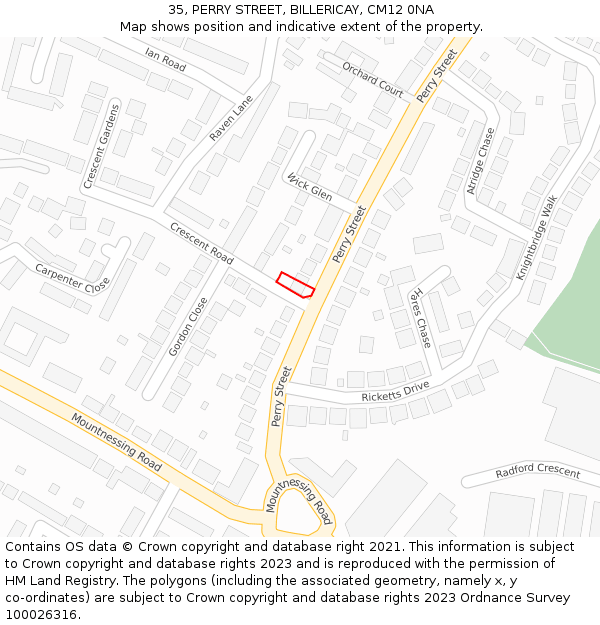 35, PERRY STREET, BILLERICAY, CM12 0NA: Location map and indicative extent of plot