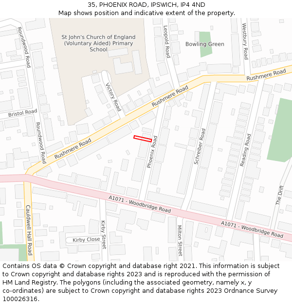 35, PHOENIX ROAD, IPSWICH, IP4 4ND: Location map and indicative extent of plot