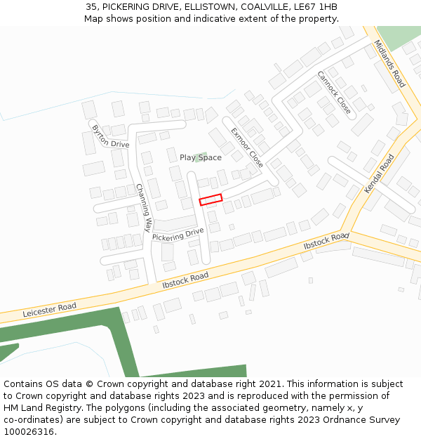 35, PICKERING DRIVE, ELLISTOWN, COALVILLE, LE67 1HB: Location map and indicative extent of plot
