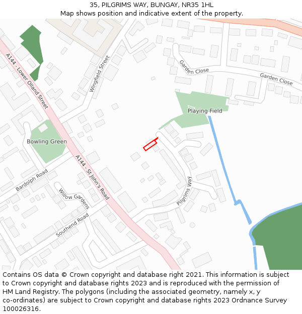 35, PILGRIMS WAY, BUNGAY, NR35 1HL: Location map and indicative extent of plot