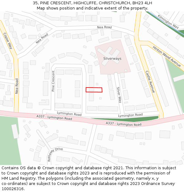35, PINE CRESCENT, HIGHCLIFFE, CHRISTCHURCH, BH23 4LH: Location map and indicative extent of plot