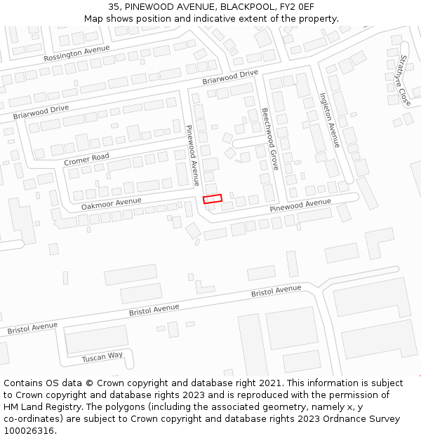 35, PINEWOOD AVENUE, BLACKPOOL, FY2 0EF: Location map and indicative extent of plot
