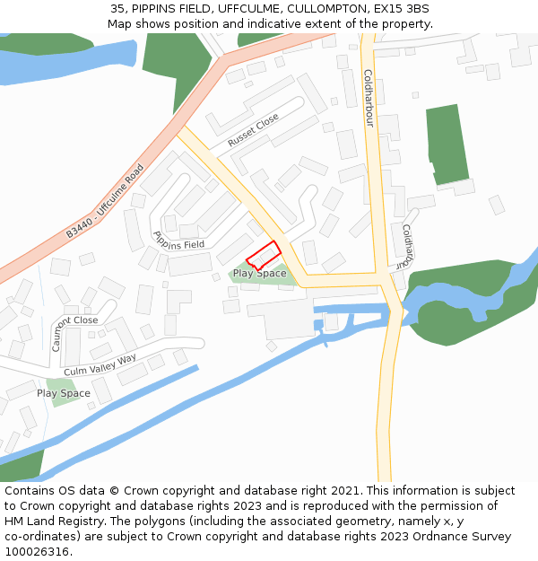 35, PIPPINS FIELD, UFFCULME, CULLOMPTON, EX15 3BS: Location map and indicative extent of plot