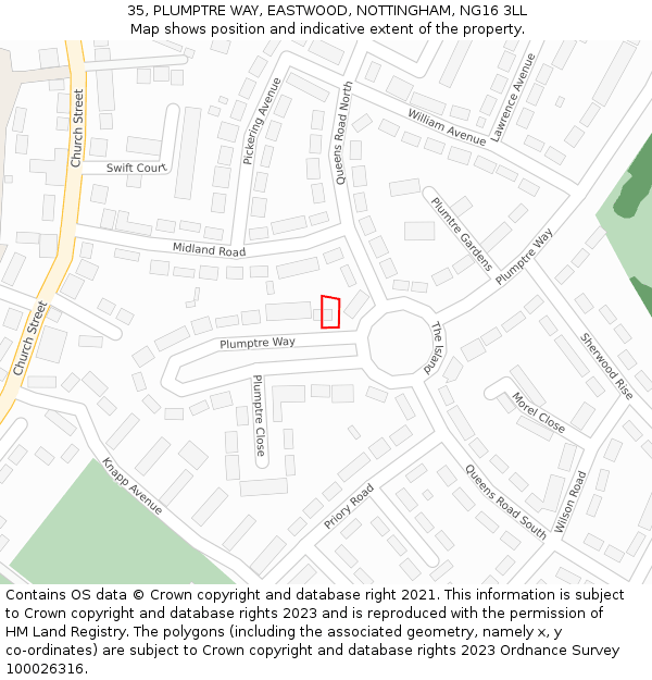 35, PLUMPTRE WAY, EASTWOOD, NOTTINGHAM, NG16 3LL: Location map and indicative extent of plot