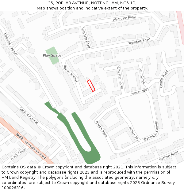 35, POPLAR AVENUE, NOTTINGHAM, NG5 1DJ: Location map and indicative extent of plot