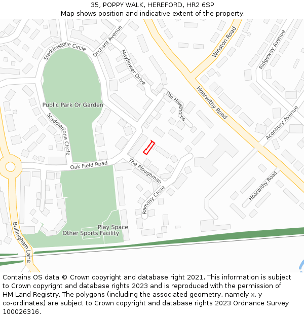 35, POPPY WALK, HEREFORD, HR2 6SP: Location map and indicative extent of plot