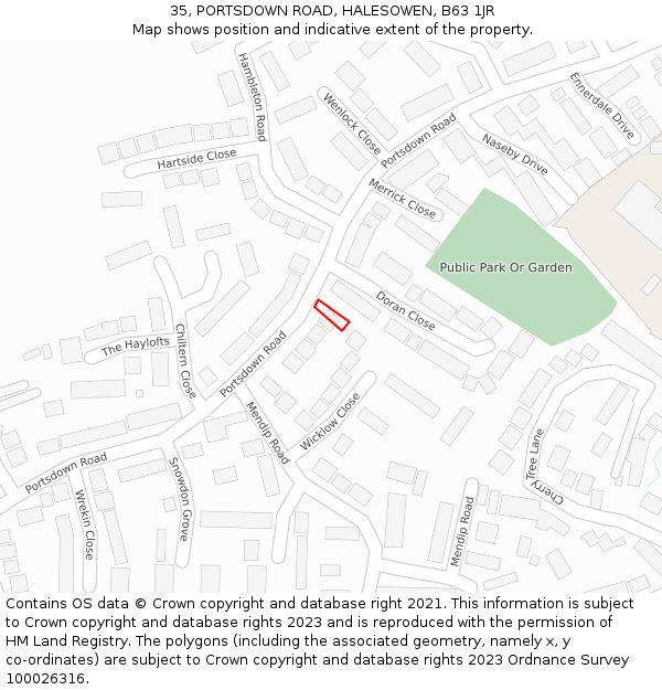 35, PORTSDOWN ROAD, HALESOWEN, B63 1JR: Location map and indicative extent of plot