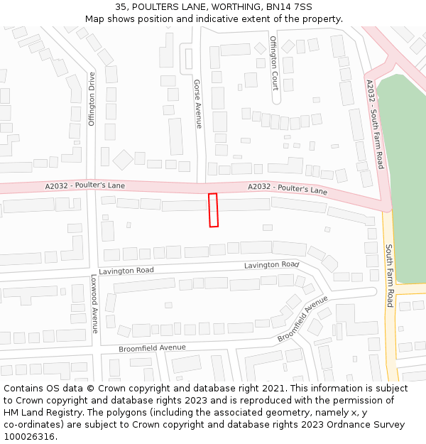 35, POULTERS LANE, WORTHING, BN14 7SS: Location map and indicative extent of plot