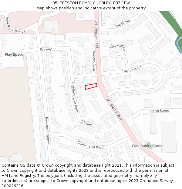 35, PRESTON ROAD, CHORLEY, PR7 1PW: Location map and indicative extent of plot