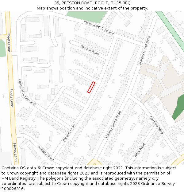 35, PRESTON ROAD, POOLE, BH15 3EQ: Location map and indicative extent of plot