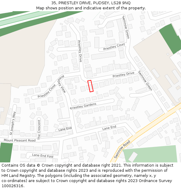 35, PRIESTLEY DRIVE, PUDSEY, LS28 9NQ: Location map and indicative extent of plot