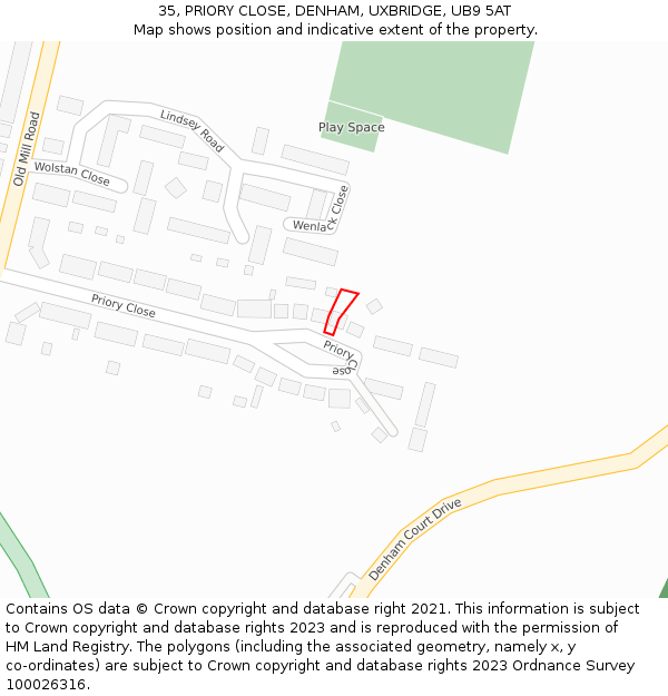 35, PRIORY CLOSE, DENHAM, UXBRIDGE, UB9 5AT: Location map and indicative extent of plot