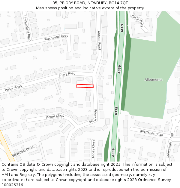 35, PRIORY ROAD, NEWBURY, RG14 7QT: Location map and indicative extent of plot