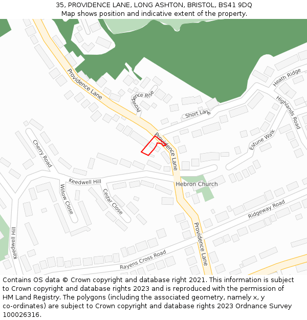 35, PROVIDENCE LANE, LONG ASHTON, BRISTOL, BS41 9DQ: Location map and indicative extent of plot