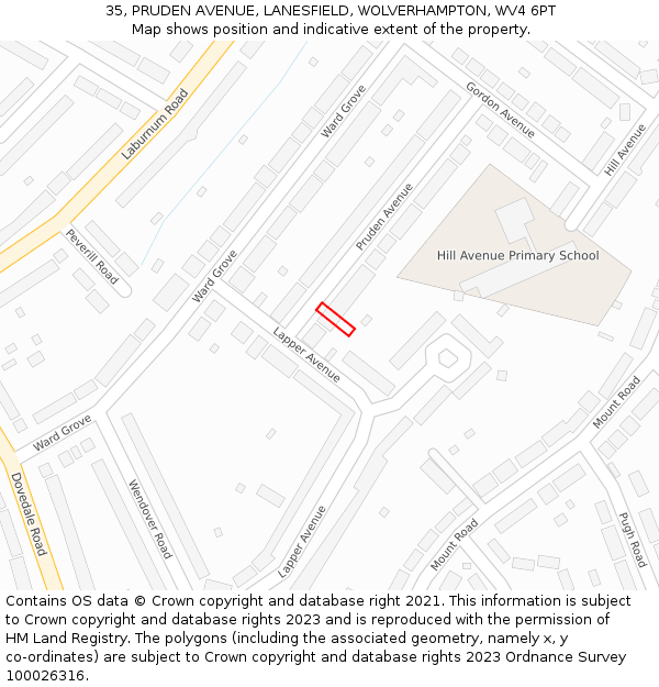 35, PRUDEN AVENUE, LANESFIELD, WOLVERHAMPTON, WV4 6PT: Location map and indicative extent of plot