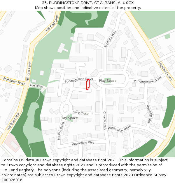 35, PUDDINGSTONE DRIVE, ST ALBANS, AL4 0GX: Location map and indicative extent of plot