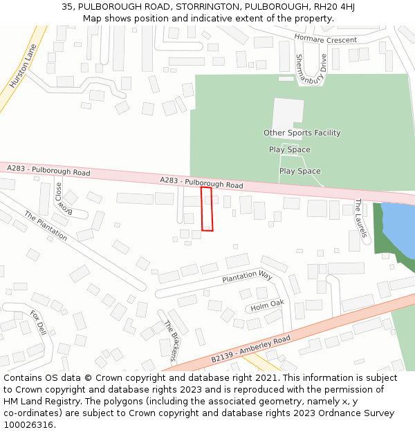 35, PULBOROUGH ROAD, STORRINGTON, PULBOROUGH, RH20 4HJ: Location map and indicative extent of plot