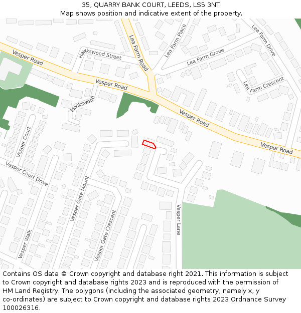 35, QUARRY BANK COURT, LEEDS, LS5 3NT: Location map and indicative extent of plot