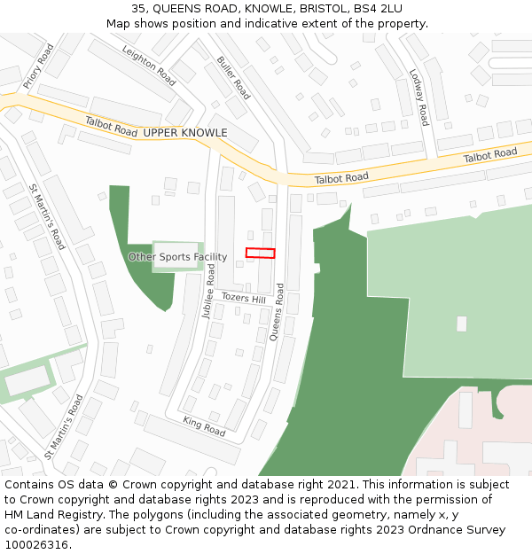 35, QUEENS ROAD, KNOWLE, BRISTOL, BS4 2LU: Location map and indicative extent of plot