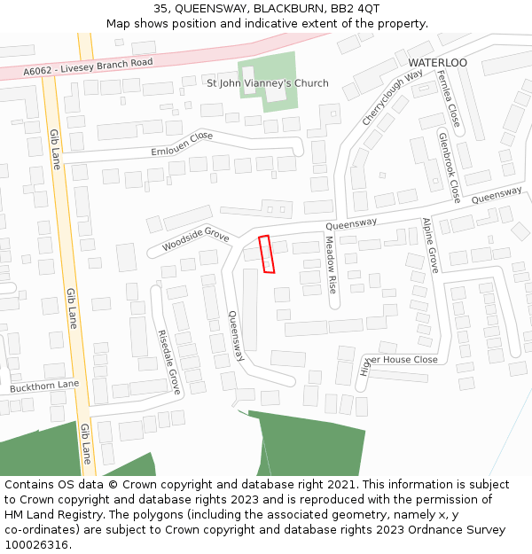 35, QUEENSWAY, BLACKBURN, BB2 4QT: Location map and indicative extent of plot