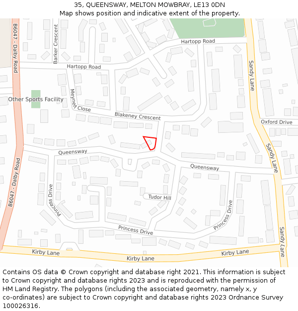35, QUEENSWAY, MELTON MOWBRAY, LE13 0DN: Location map and indicative extent of plot