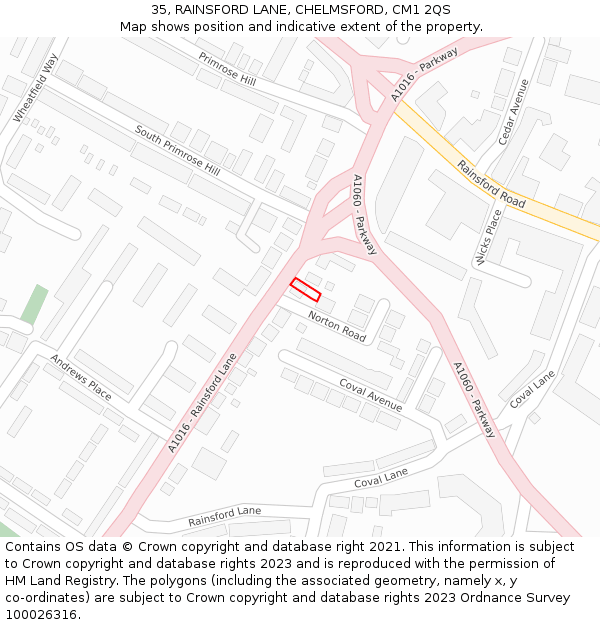 35, RAINSFORD LANE, CHELMSFORD, CM1 2QS: Location map and indicative extent of plot