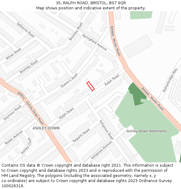 35, RALPH ROAD, BRISTOL, BS7 9QR: Location map and indicative extent of plot