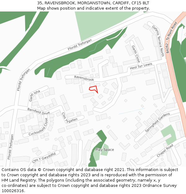 35, RAVENSBROOK, MORGANSTOWN, CARDIFF, CF15 8LT: Location map and indicative extent of plot