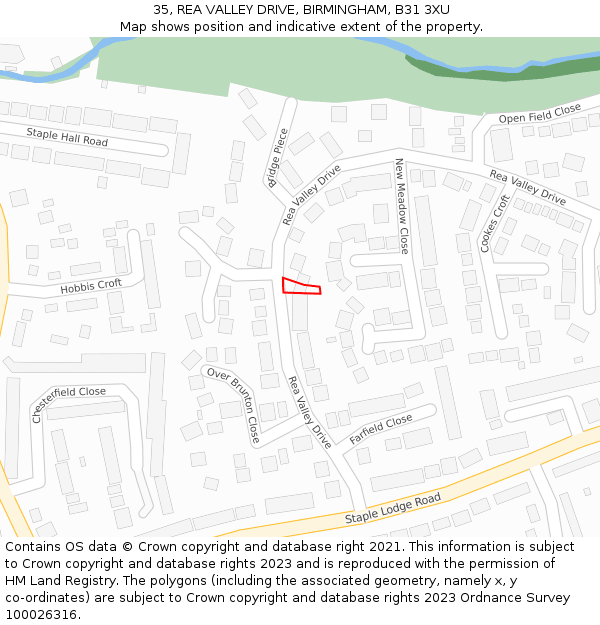 35, REA VALLEY DRIVE, BIRMINGHAM, B31 3XU: Location map and indicative extent of plot