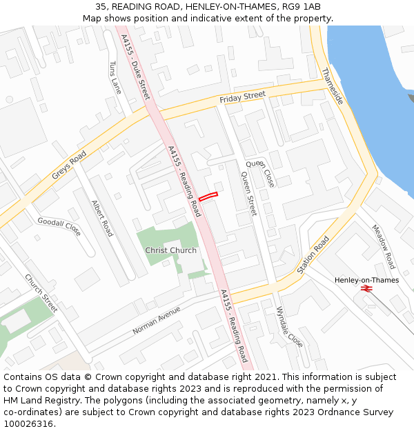35, READING ROAD, HENLEY-ON-THAMES, RG9 1AB: Location map and indicative extent of plot
