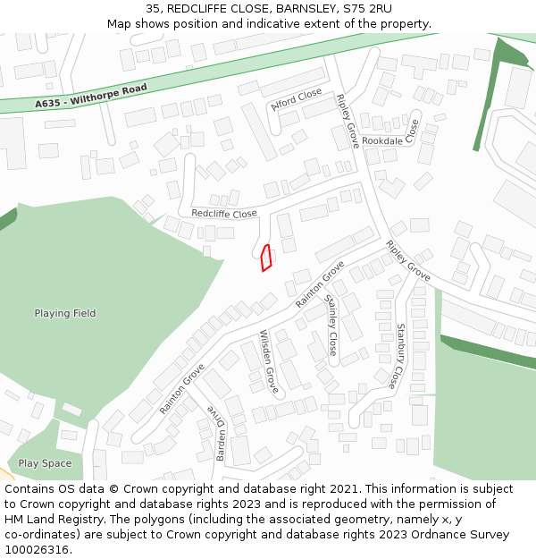 35, REDCLIFFE CLOSE, BARNSLEY, S75 2RU: Location map and indicative extent of plot